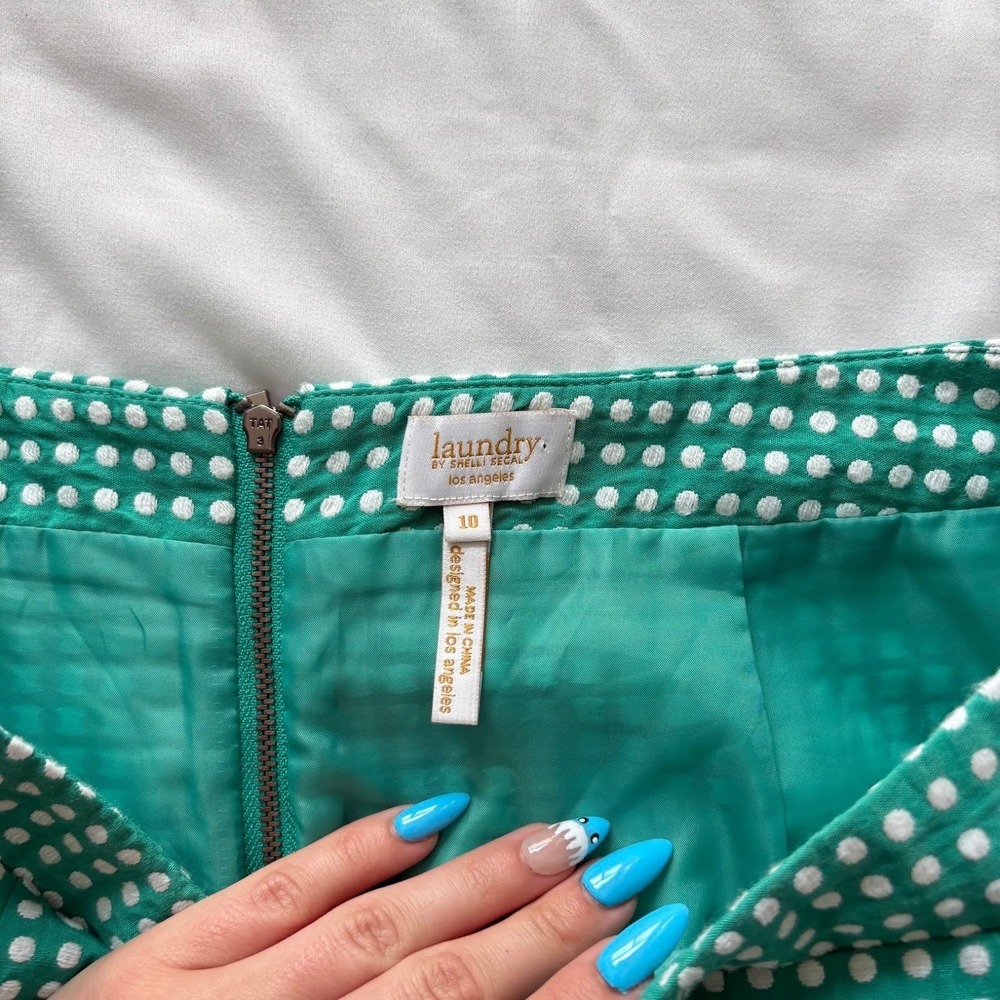 Laundry‎ by Shelli Segal Green Polka Dot Mini Skirt A-Line Pockets Womens 10 - Picture 4 of 9
